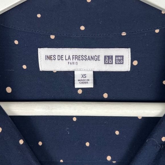 Ines De La Fressange by UNIQLO Navy and Pink Polka Dot Long Sleeve Shirt Dress - Picture 9 of 9